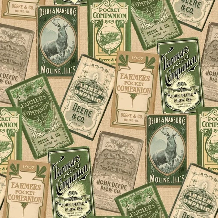 RARE John Deere 1900s Farmers Pocket Companion, 1/2 Yard, 19282 Springs Creative fabric, Vintage John Deere Fabric, Tractors Bed Quilt Wall