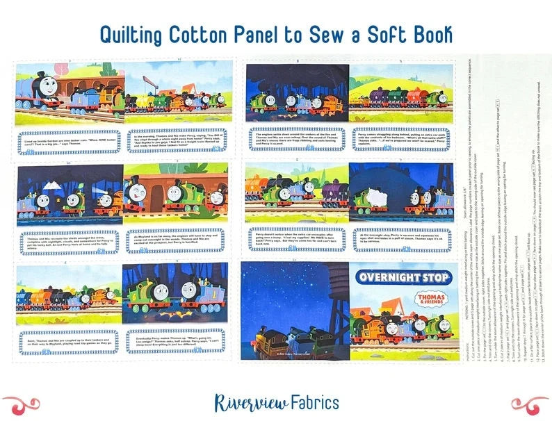 Thomas and Friends Fabric Panel 43"x24", Full Steam Ahead Soft Book Panel by Riley Blake, Softbook Gift for Children, Baby Shower gift