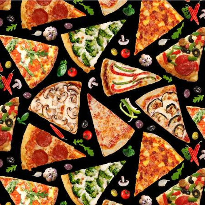 Pizza Fabric, Sold by the Half Yard, Elizabeth Studios, Food Fabrics