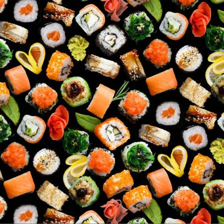 Sushi Fabric, Sold by the Half Yard, Elizabeth Studios, Food Fabrics