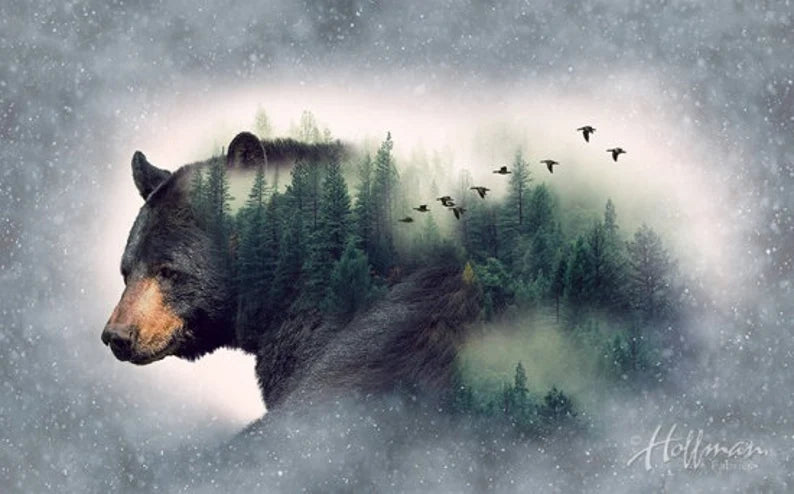 Bear Fabric Panel 44"x34", P4356-44-Forest Call of the Wild Digital Panel from Hoffman Fabrics Cotton Quilt Fabric Bear Gift Quilt Bed