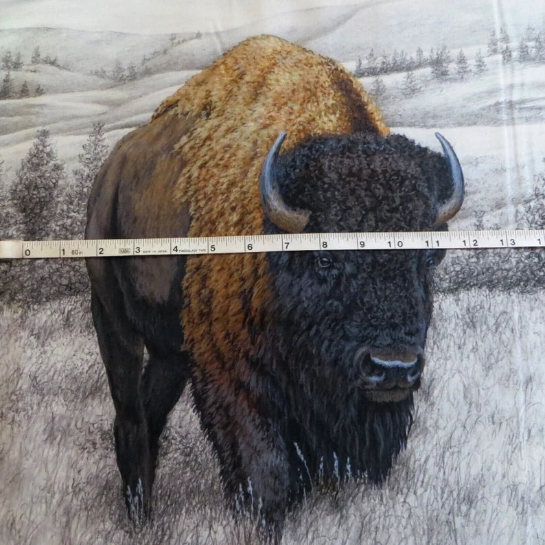 Big Game Fabric Panel 36"x43", PPD 12978 fabric by Riley Blake, Wildlife Bed Quilt Buffalo Bugling Elk Whitetail Deer Moose Wall Hanging