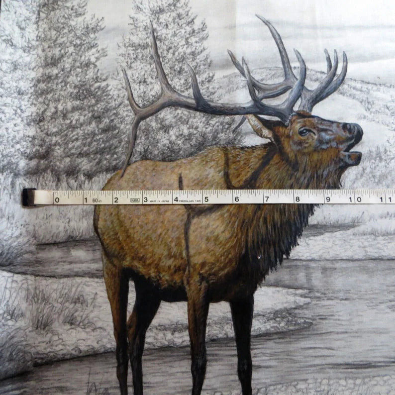 Big Game Fabric Panel 36"x43", PPD 12978 fabric by Riley Blake, Wildlife Bed Quilt Buffalo Bugling Elk Whitetail Deer Moose Wall Hanging