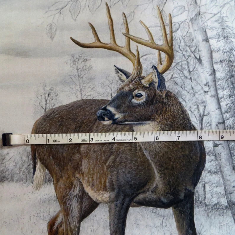 Big Game Fabric Panel 36"x43", PPD 12978 fabric by Riley Blake, Wildlife Bed Quilt Buffalo Bugling Elk Whitetail Deer Moose Wall Hanging