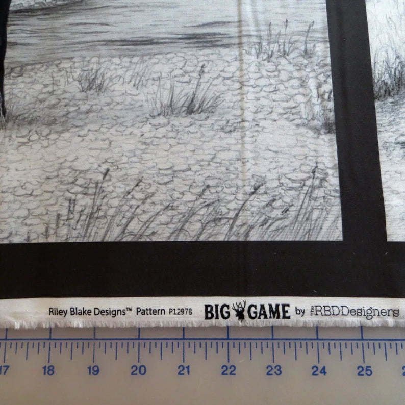 Big Game Fabric Panel 36"x43", PPD 12978 fabric by Riley Blake, Wildlife Bed Quilt Buffalo Bugling Elk Whitetail Deer Moose Wall Hanging