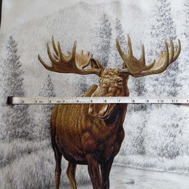 Big Game Fabric Panel 36"x43", PPD 12978 fabric by Riley Blake, Wildlife Bed Quilt Buffalo Bugling Elk Whitetail Deer Moose Wall Hanging