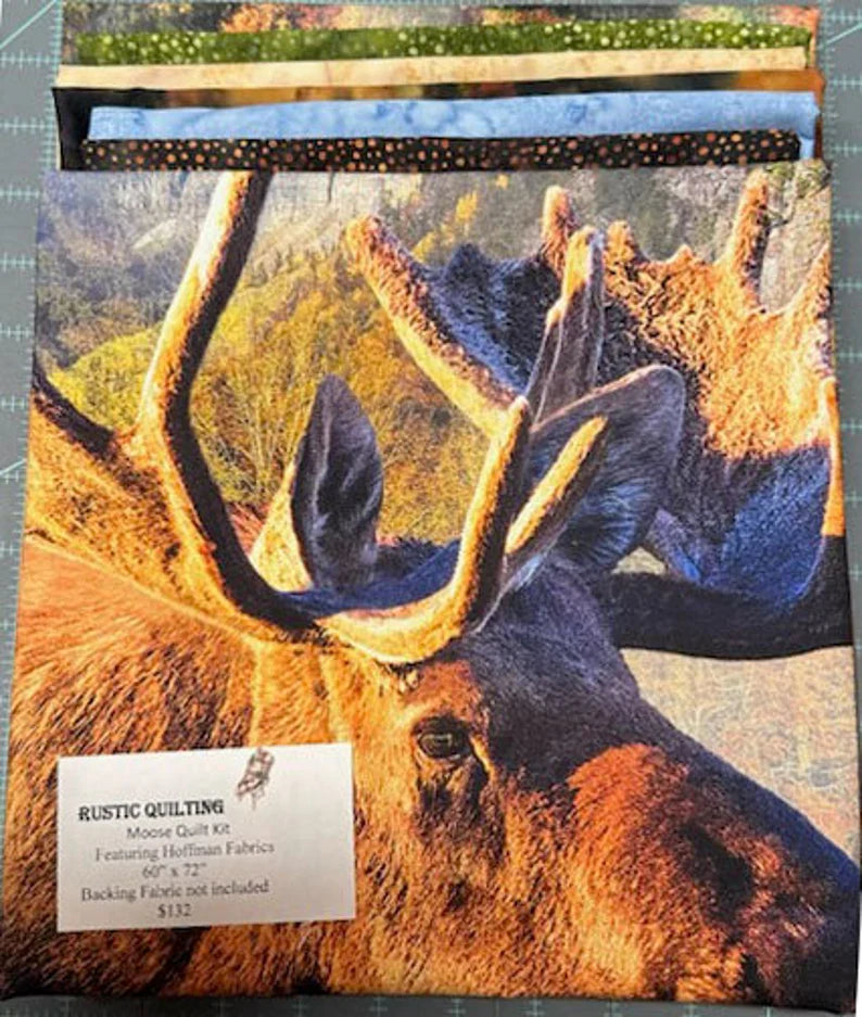Quilt Kit Moose 60"x72", Moose Quilt Kit featuring Hoffman Fabrics, Wildlife Moose Outdoors Bed Quilt Queen
