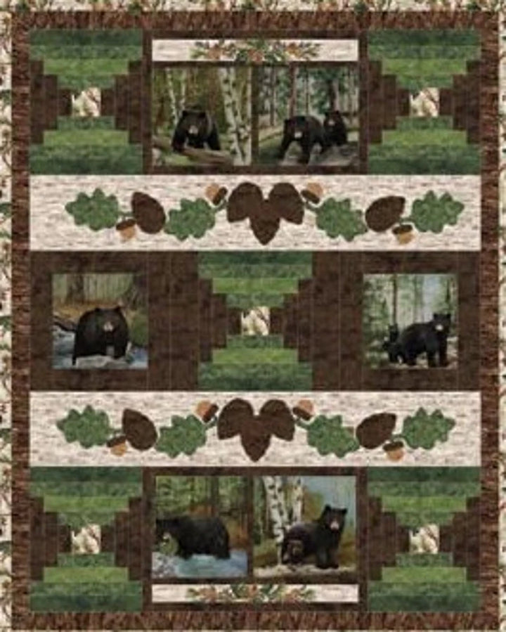 Quilt Kit Woodland Bears Flannel 73"x87", Black Bear Lodge Flannel by Northcott, Bear Bed Quilt Blanket Fabric Kit Gift