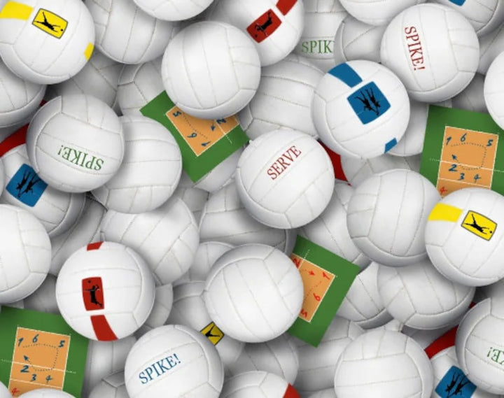 Volleyball Fabric 1/2 Yard, 216White Elizabeth's Studio, Balls Spike Volleyball Quilt Bed Blanket Gift