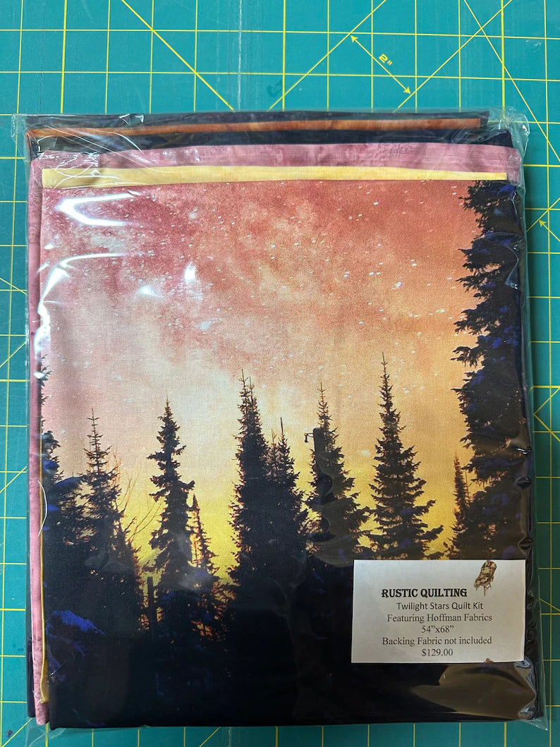 Quilt Kit 54"x68", Northern Lights Nightshade, Hoffman fabrics Bed Quiltt Forest Trees Northern Lights Twilight