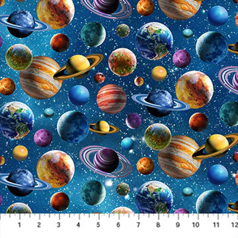 RARE Quilt Kit 60"x86", Universe fabrics by Northcott fabrics Bed Quilt Planets Earth Saturn Mars Jupiter Outer Space Pluto Astronauts