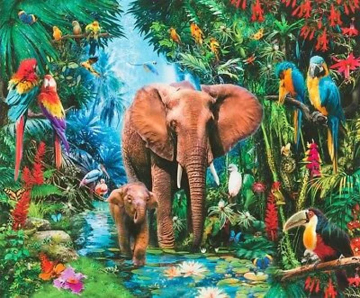 RARE Elephant Fabric Panel 42"x36", AYK-17040-286 Wild, Safari Animal Bed Quilt Wall Hanging Mom and Baby Elephant