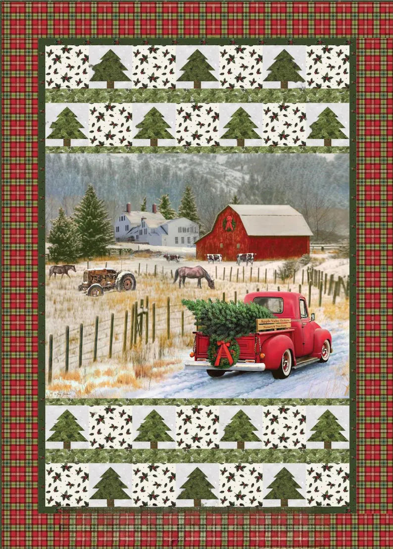 Quilt Kit 54"x76" Country Christmas, Christmas Memories Fabrics by Riley Blake, Red Truck with Tree Bed Gift Quilt Christmas Quilt Wall