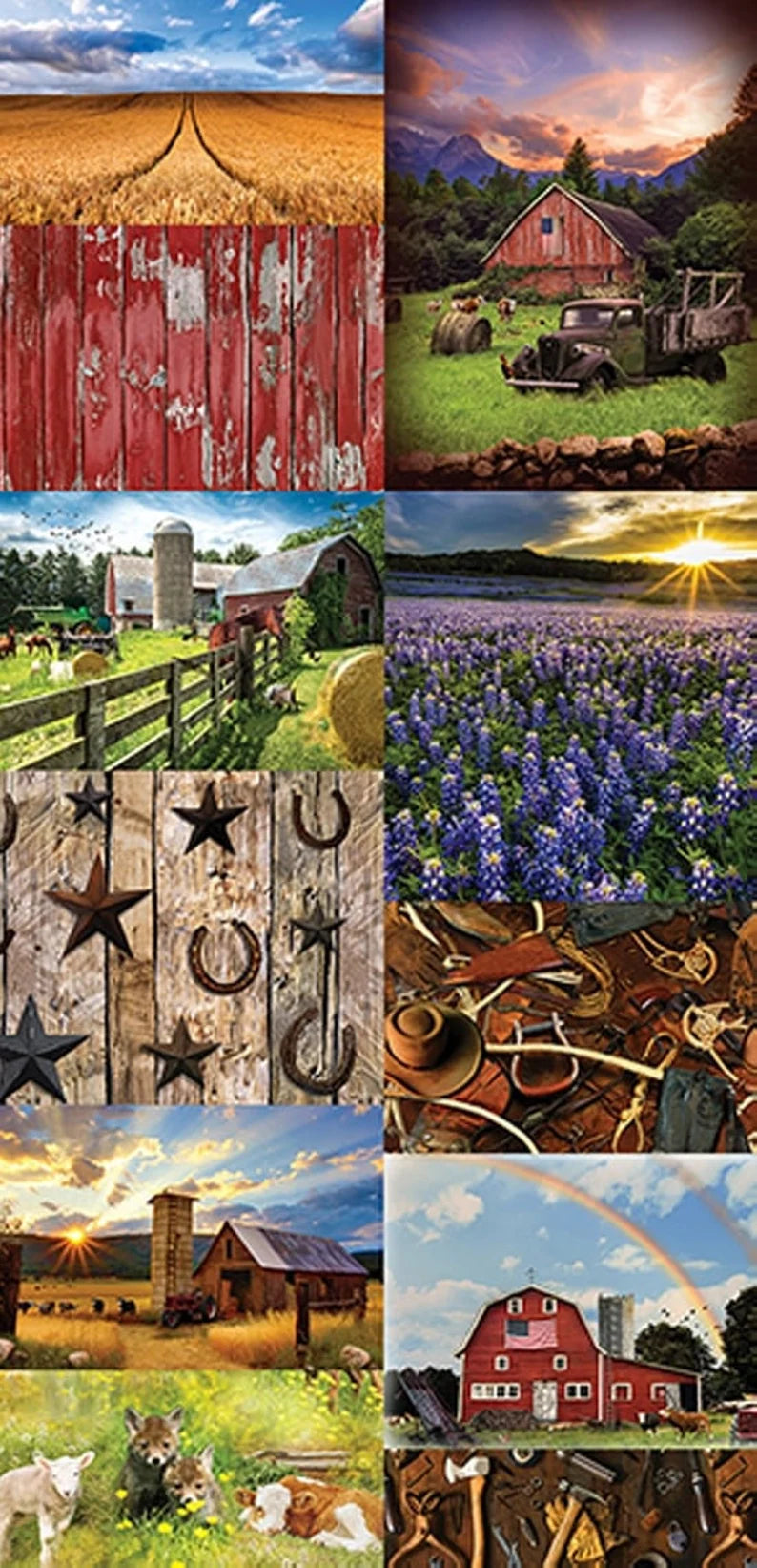 Quilt Kit 66”x88", Sun Up to Sun Down fabrics by Hoffman, Red Barn Horses Farm Lift Gift Bed Quilt Stream Cows USA Flag