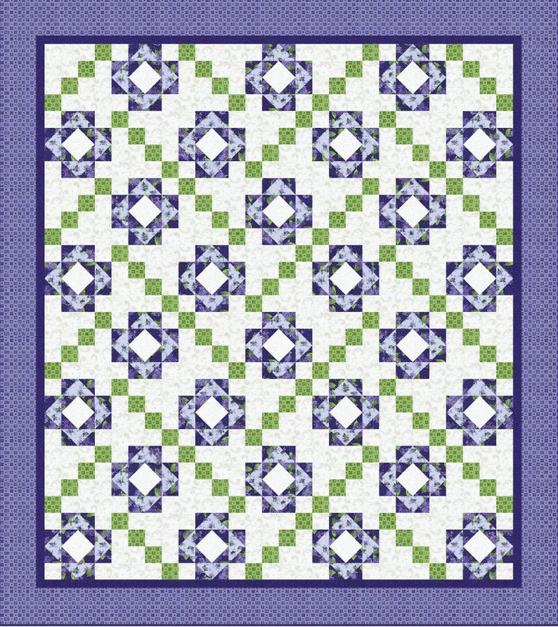 Quilt Kit 67"x75", Floret Quilt Kit using Elizabeth fabrics from Henry Glass, Lilacs Gift Bed Quilt Lap Twin Double Queen