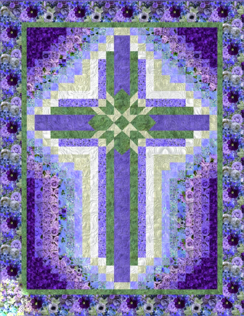 Quilt Kit Cross Love Letters 46"x60", Timeless Treasures Fabrics, Floral Gift Quilt Wall Hanging Lap Flowers Roses