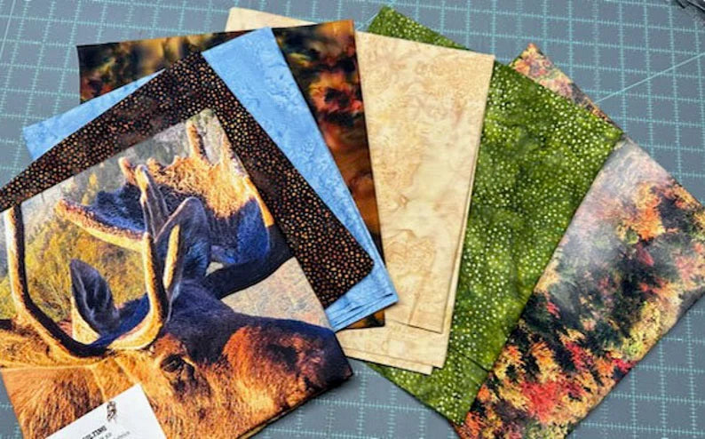 Quilt Kit Moose 60"x72", Moose Quilt Kit featuring Hoffman Fabrics, Wildlife Moose Outdoors Bed Quilt Queen