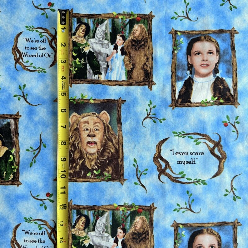 Wizard of Oz fabric 1/2 yard, Judy Garland as Dorothy Glinda Tin Man Cowardly Lion Scarecrow Slippers Quilt