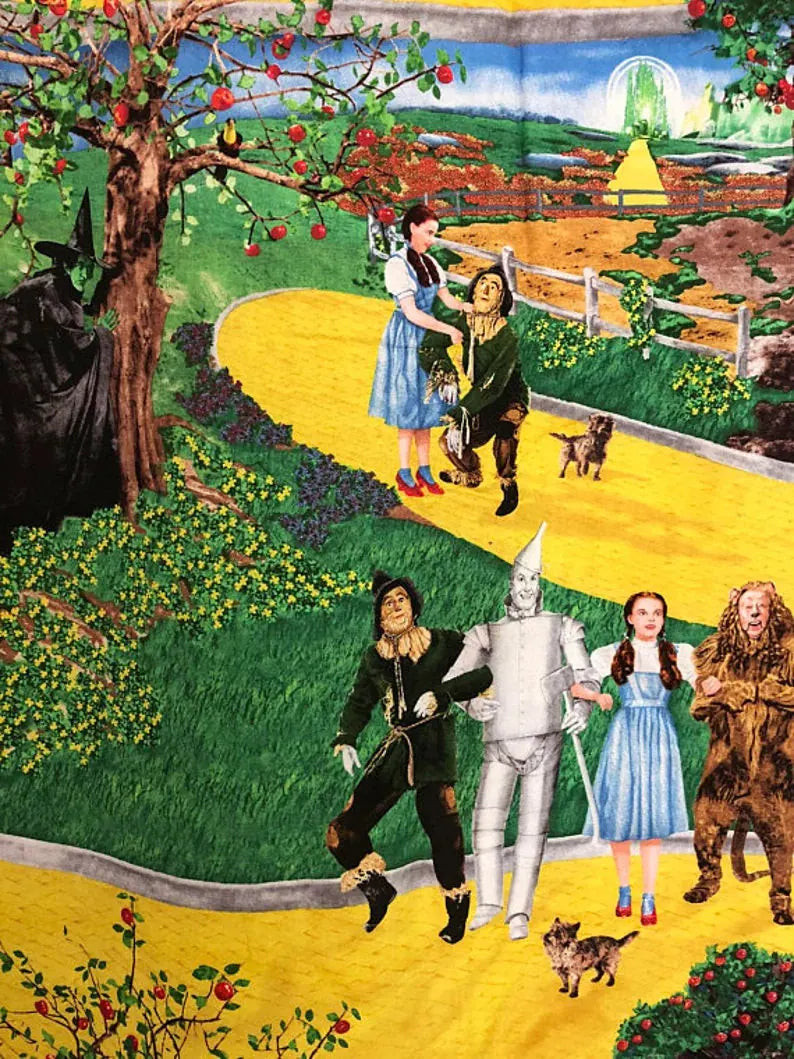 Wizard of Oz fabric 1/2 yard, Judy Garland as Dorothy Glinda Tin Man Cowardly Lion Scarecrow Slippers Quilt