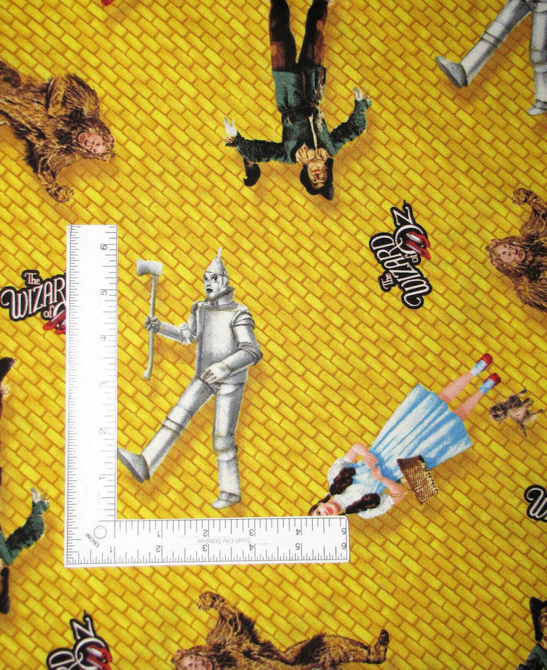 Yellow Brick Road Wizard of Oz Characters fabric 1/2 yard, Judy Garland as Dorothy Glinda Tin Man Cowardly Lion Scarecrow Slippers Quilt