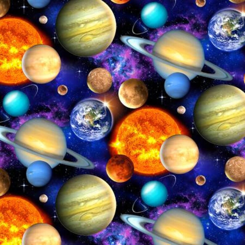 Quilt Kit 72"x92", Warp Speed using fabrics from the In Space by Elizabeth Studio Bed Quilt Planets Earth Saturn Mars Pluto Astronauts