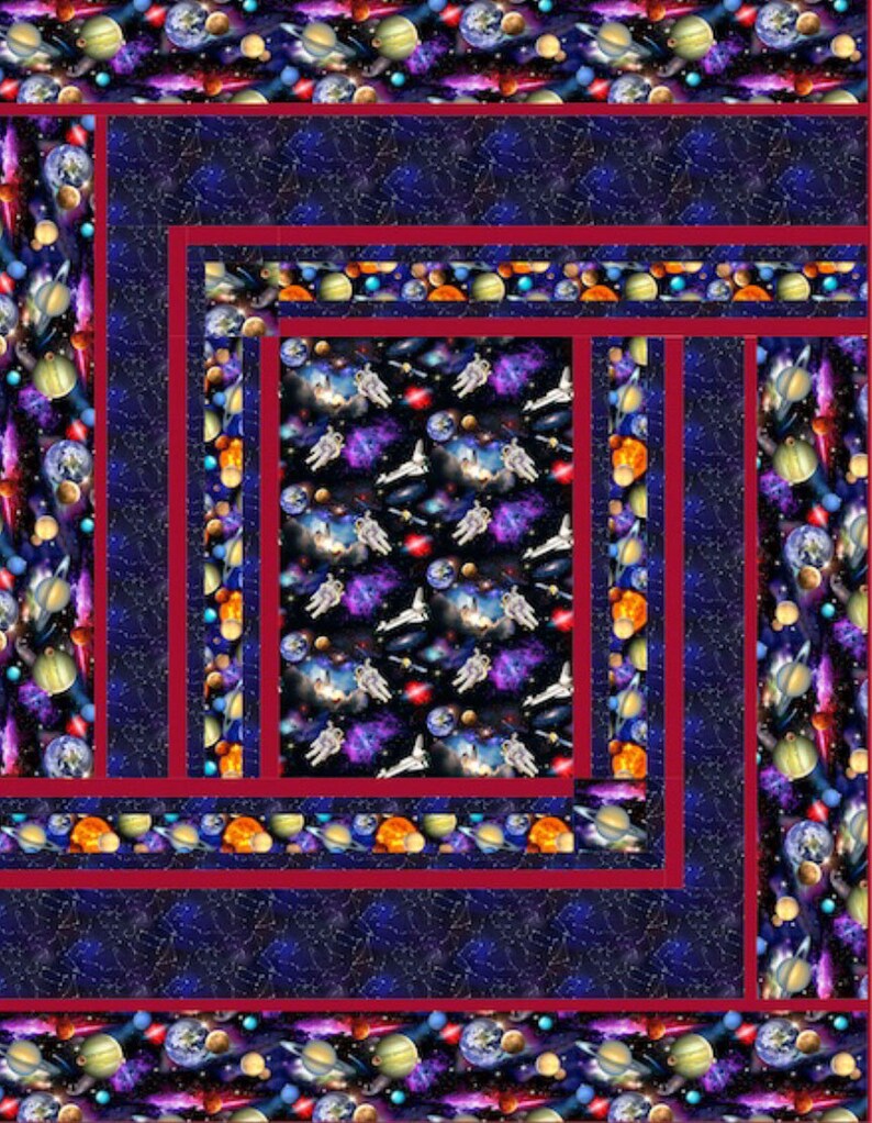 Quilt Kit 72"x92", Warp Speed using fabrics from the In Space by Elizabeth Studio Bed Quilt Planets Earth Saturn Mars Pluto Astronauts
