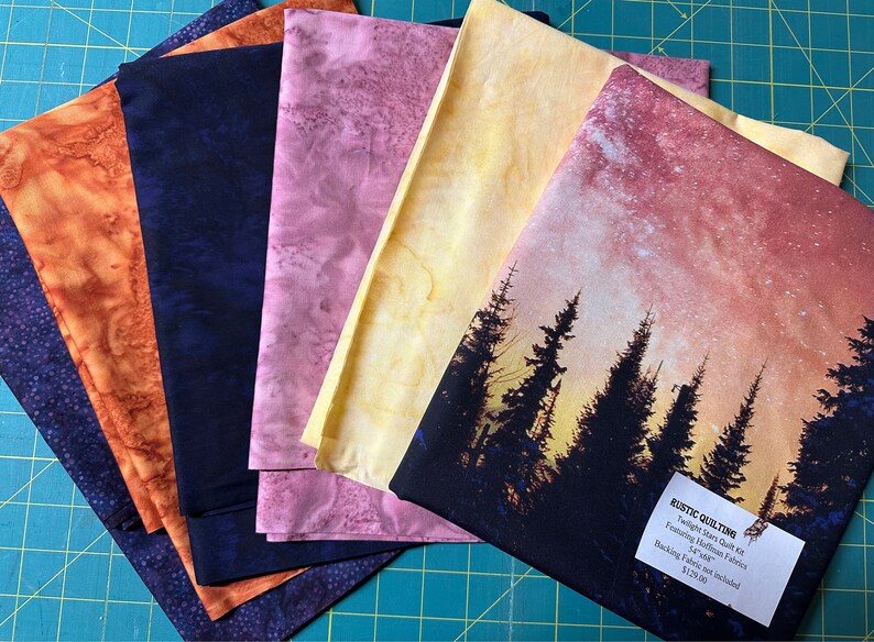 Quilt Kit 54"x68", Northern Lights Nightshade, Hoffman fabrics Bed Quiltt Forest Trees Northern Lights Twilight