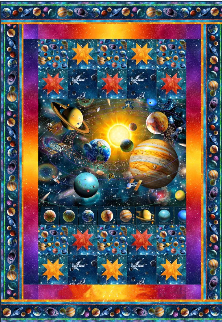 RARE Quilt Kit 60"x86", Universe fabrics by Northcott fabrics Bed Quilt Planets Earth Saturn Mars Jupiter Outer Space Pluto Astronauts