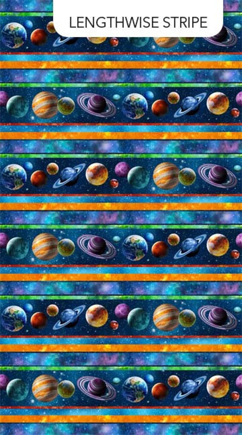 RARE Quilt Kit 60"x86", Universe fabrics by Northcott fabrics Bed Quilt Planets Earth Saturn Mars Jupiter Outer Space Pluto Astronauts