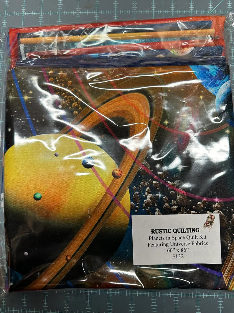 RARE Quilt Kit 60"x86", Universe fabrics by Northcott fabrics Bed Quilt Planets Earth Saturn Mars Jupiter Outer Space Pluto Astronauts