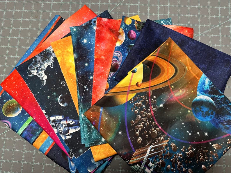RARE Quilt Kit 60"x86", Universe fabrics by Northcott fabrics Bed Quilt Planets Earth Saturn Mars Jupiter Outer Space Pluto Astronauts