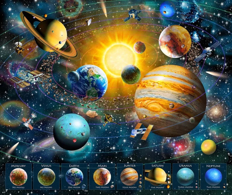 Quilt Kit 64"x51", Universe fabrics by Northcott fabrics Bed Quilt Planets Earth Saturn Mars Jupiter Outer Space Pluto Astronauts