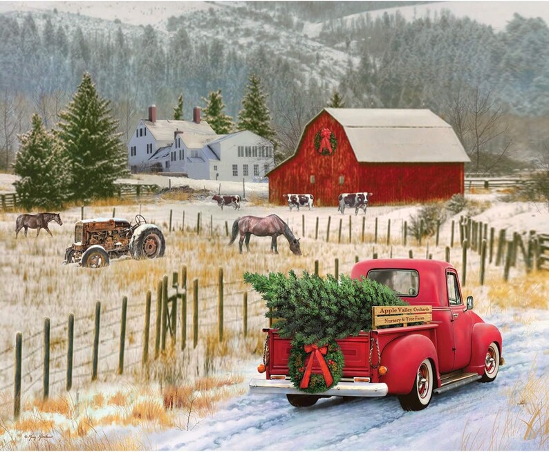 Quilt Kit 54"x76" Country Christmas, Christmas Memories Fabrics by Riley Blake, Red Truck with Tree Bed Gift Quilt Christmas Quilt Wall