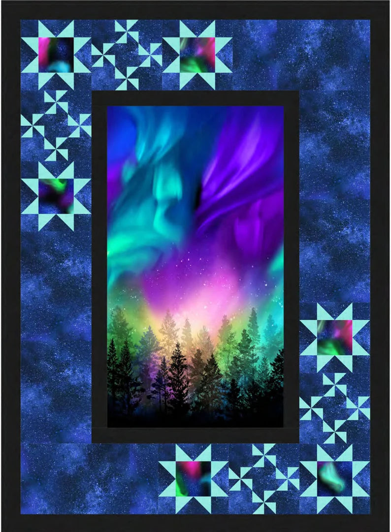 Quilt Kit 50"x68", Northern Light Quilt Kit using Aurora fabrics from Timeless Treasures, Night Sky Gift Bed Quilt Lap Twin Double Queen
