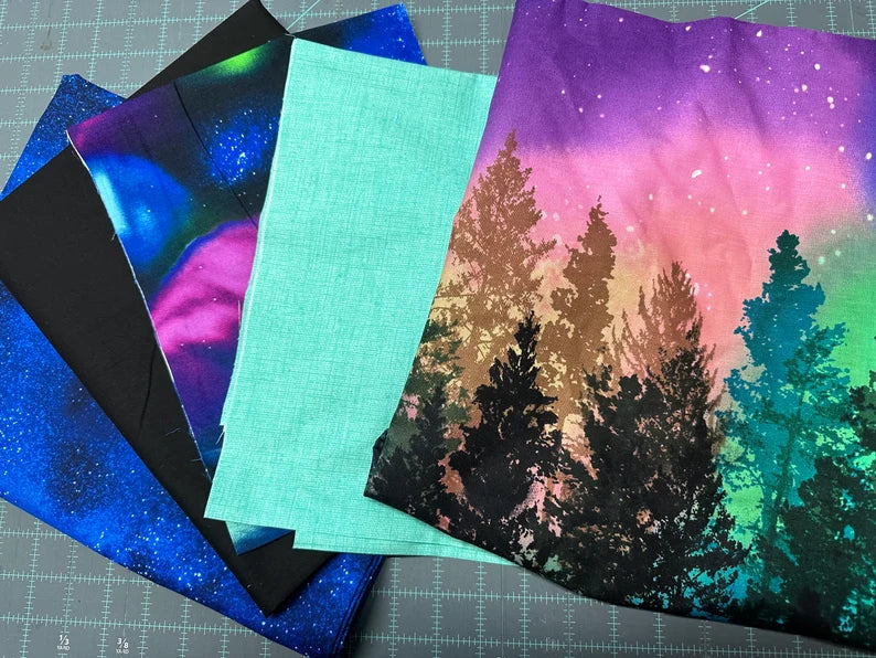 Quilt Kit 50"x68", Northern Light Quilt Kit using Aurora fabrics from Timeless Treasures, Night Sky Gift Bed Quilt Lap Twin Double Queen