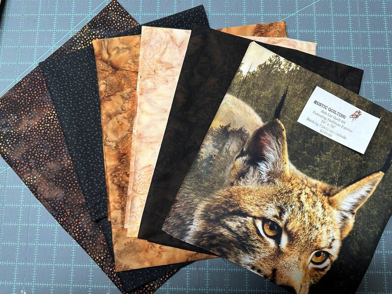 Quilt Kit 58"x60", Bobcat Quilt Kit using Call of the Wild Fabrics by Hoffman Fabrics, Cat Paws Wild Cat Gift Bed Quilt Lap Queen