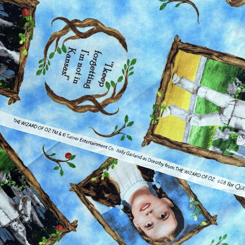 Wizard of Oz fabric 1/2 yard, Judy Garland as Dorothy Glinda Tin Man Cowardly Lion Scarecrow Slippers Quilt