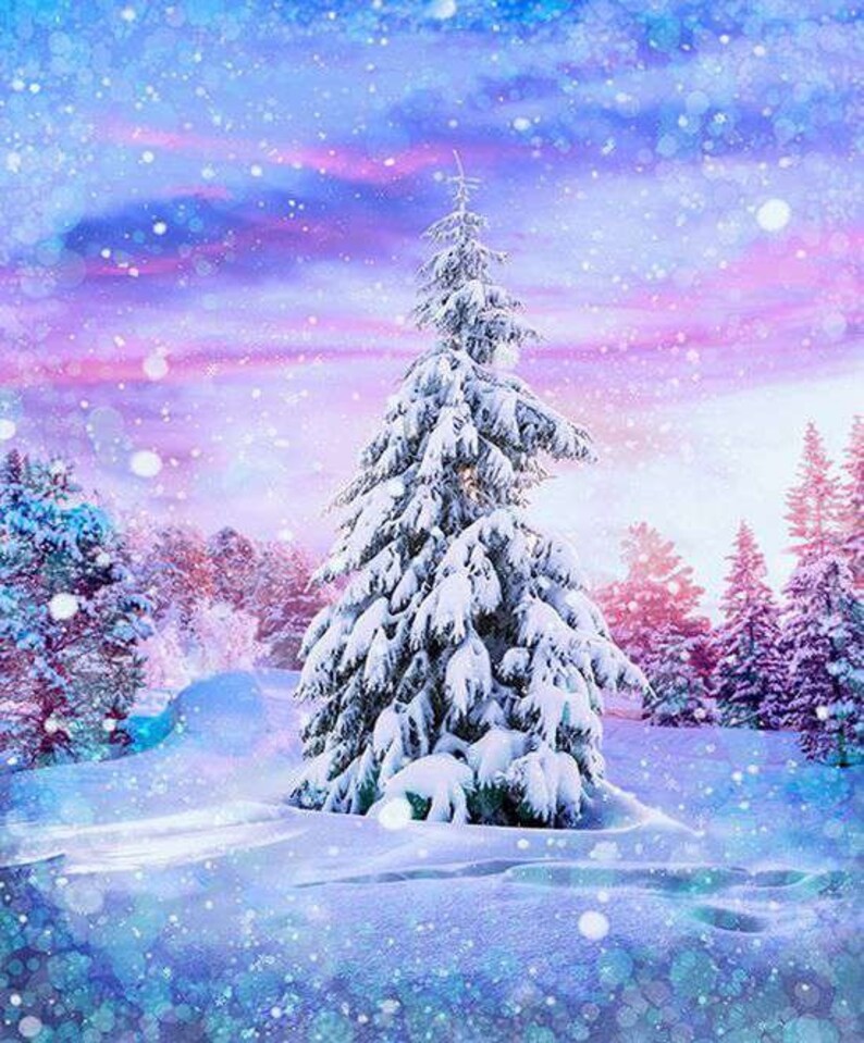 Quilt Kit 60"x72", Tree Quilt Kit using Sugarplum Fabrics by Hoffman Fabrics, Snowy Tree Twilight Northern Lights Gift Bed Quilt Lap Queen