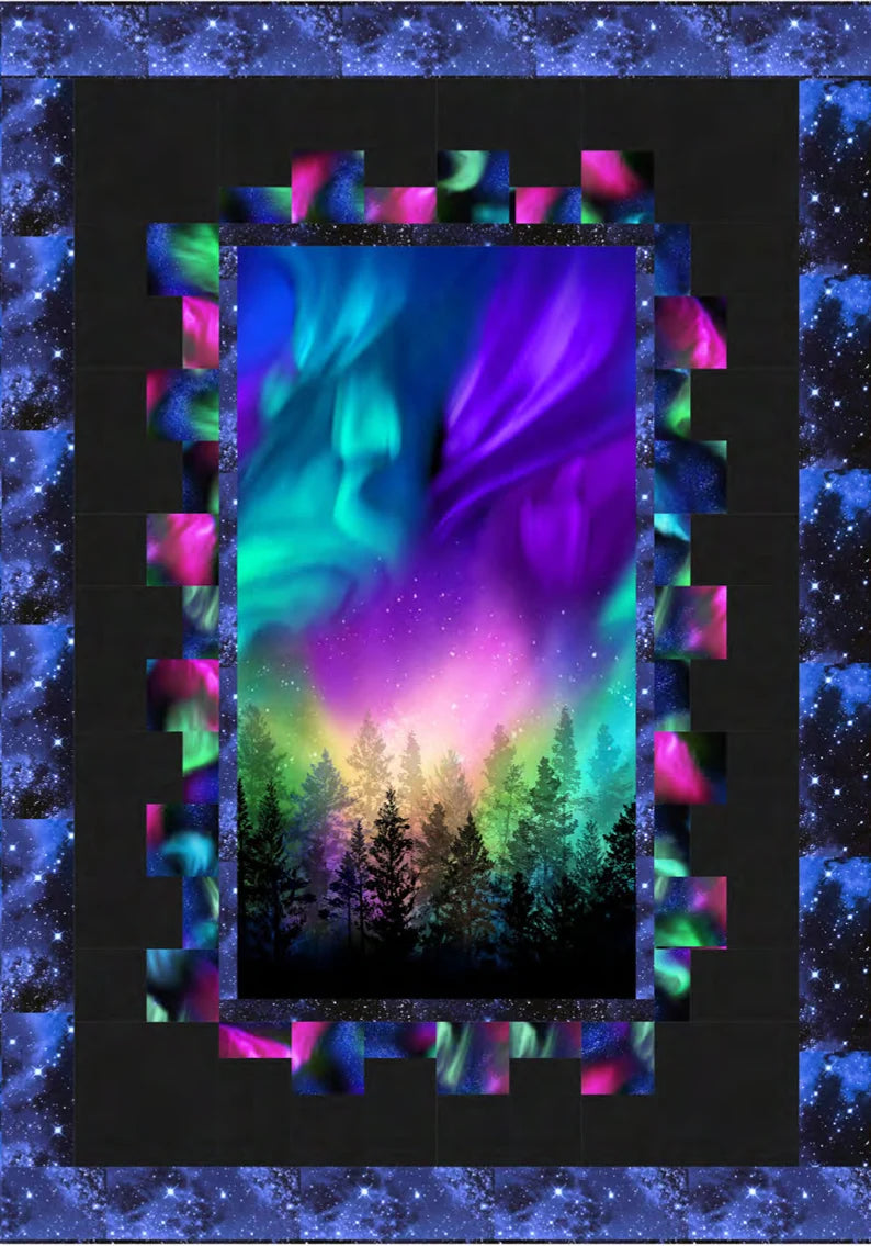 Quilt Kit 48"x68", Aurora Quilt Kit using Fabrics by Timeless Treasures, Night Sky Northern Lights Gift Bed Quilt Lap Queen Wall