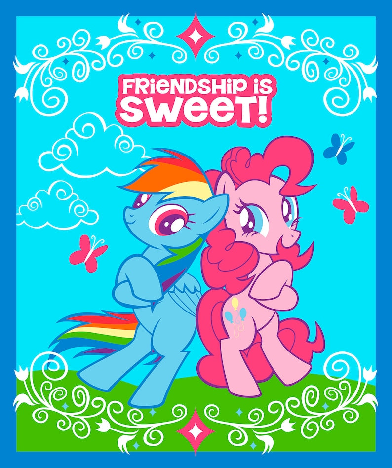 My Little Pony Fabric Panel 36"x44",Friendship is Sweet Springs Fabrics, Rainbow Dash, Pinky, My Little Pony gift toddler crib twin quilt