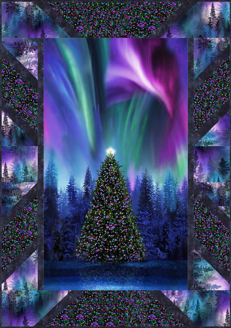 Quilt Kit 36"x54", Winter Light Quilt Kit using Aurora fabrics from Timeless Treasures, Night Sky Gift Bed Quilt Lap Twin Double Queen