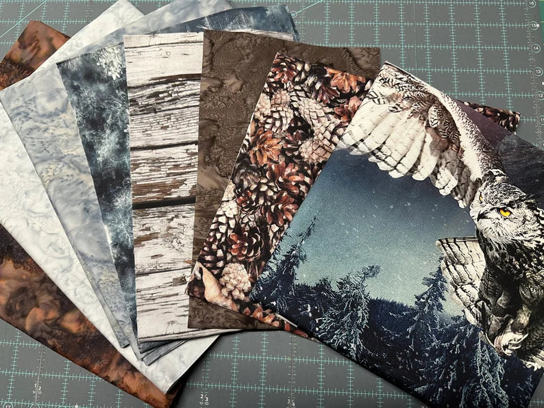 Quilt Kit 57”x87", Mystic Owl Wildlife by Hoffman, Owl Log Cabin Northern Lights Gift Bed Quilt Forest Winter Queen Throw Lap