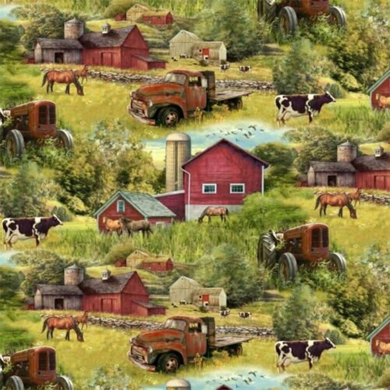 Barn & Trucks 1/2 yard, Farm Cows Gifts Quilt Wall Hanging Placemat