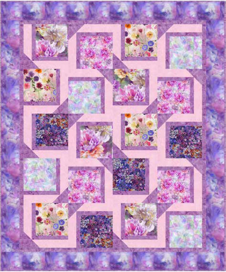 RARE Quilt Kit Wildflower Blooms 55" x66", Hoffman Fabrics, Floral Gift Quilt Wall Hanging Lap Throw Flowers , Discontinued Fabric!