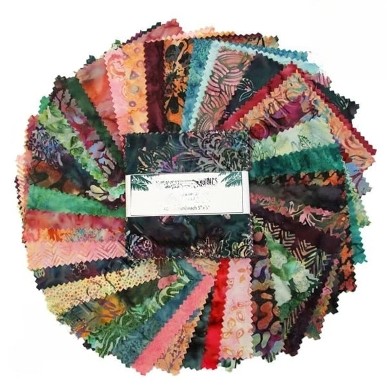 Parfait Bali Crackers 10"x10", BC-609, 40 Precut Ten Inch Pieces, Hoffman Batik, Handpainted Batik Squares, RARE