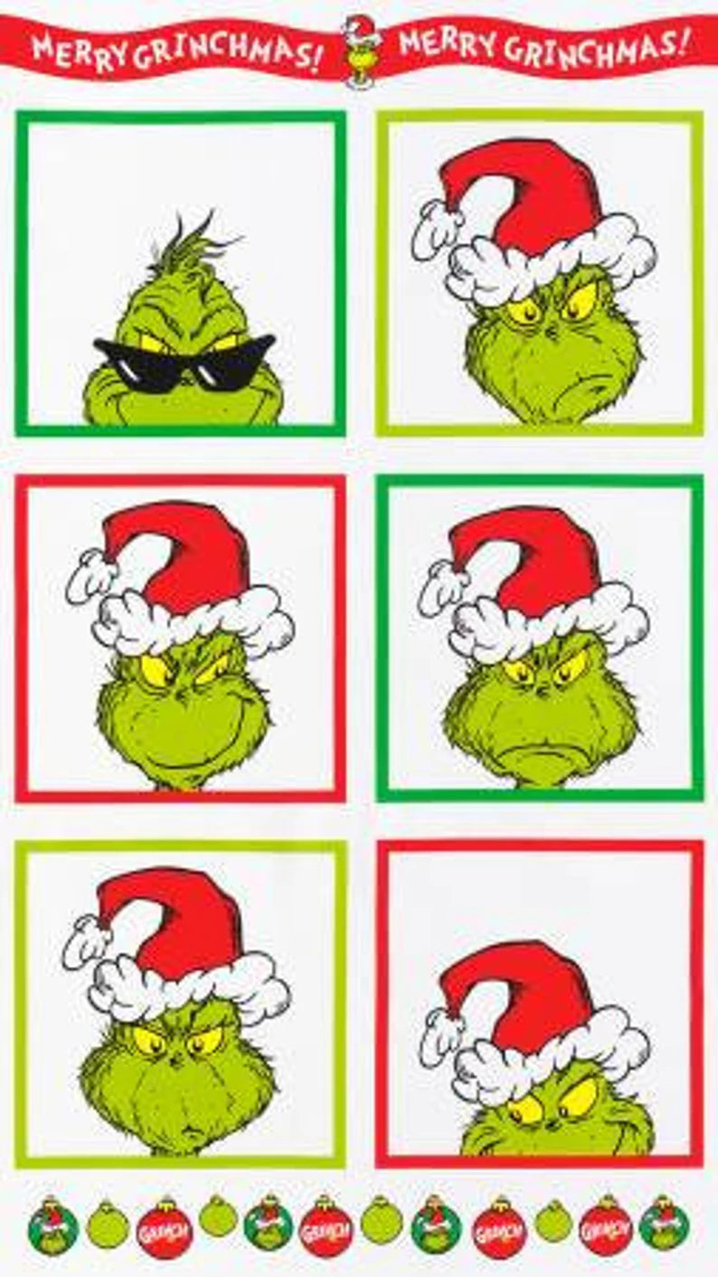 Christmas Mischief Grinch Quilt Kit 49"x62", Grinch fabrics by Robert Kaufman, Grinch Gift Quilt Wall Hanging Table Runner Blanket Bag Gift