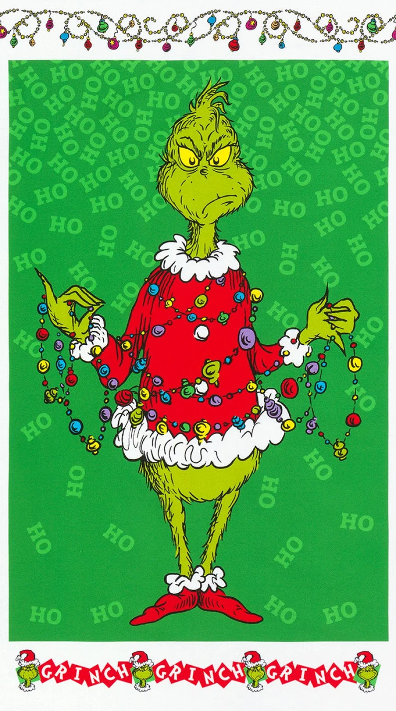 Christmas Mischief Grinch Quilt Kit 49"x62", Grinch fabrics by Robert Kaufman, Grinch Gift Quilt Wall Hanging Table Runner Blanket Bag Gift