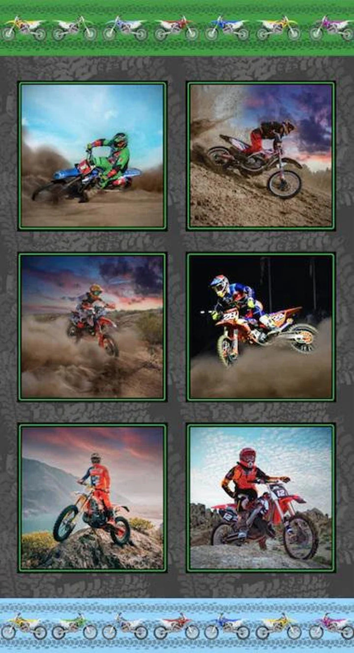 Motocross Fabric Panel 23"x43", Motocross Riders, Motorcycle gift for men boys bed quilt wall hanging bike racing