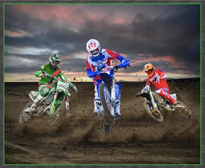 Motocross Fabric Panel 43"x36", Motocross Riders, Motorcycle gift for men boys bed quilt wall hanging bike racing