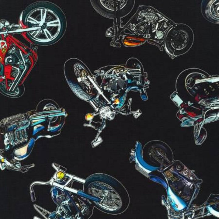 Motorcycle Fabric 1/2 Yard, SRKD202012 by Robert Kaufman, Motorcycle Gifts Quilt Guy Men Bed Blankets Wall
